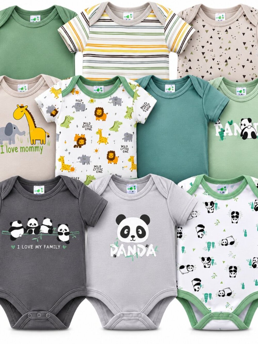 Baby Boy Short Sleeve Cotton Bodysuits Snap Crotch One-Piece, 10-Pack